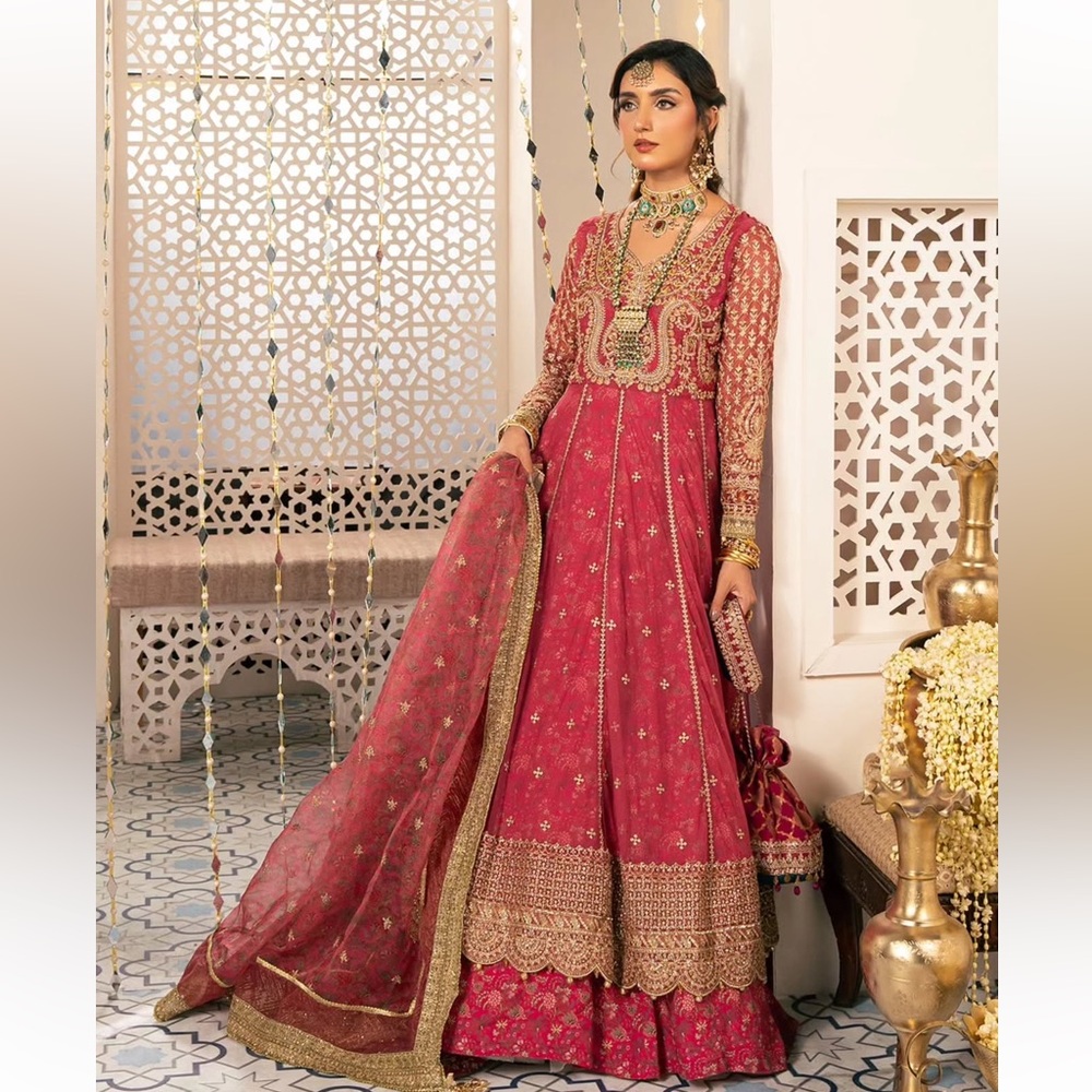 Elegant Red and Gold Embroidered Dress